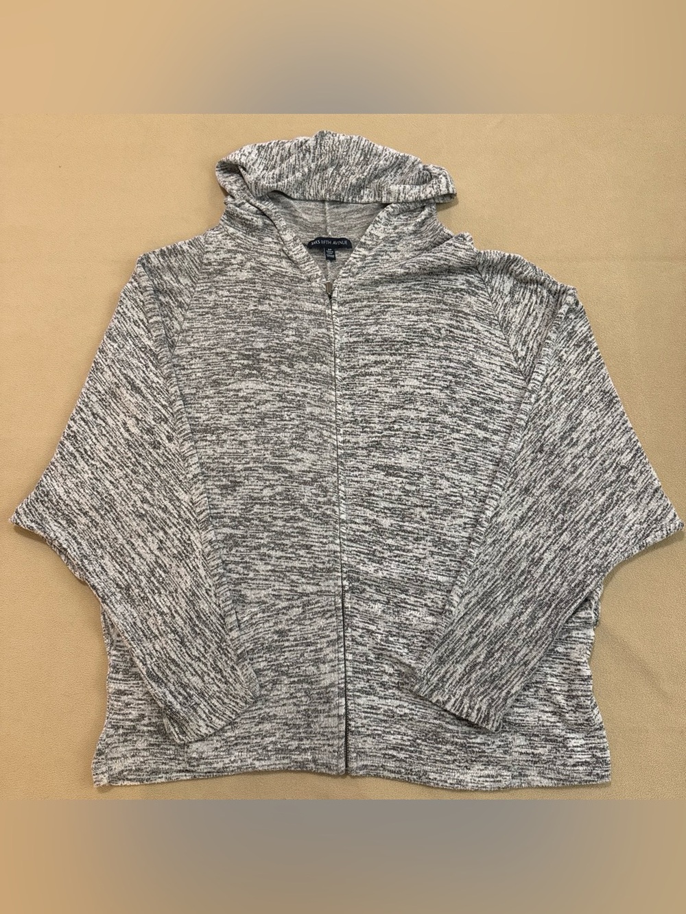 Saks Fifth Avenue Hoodie Full Zip Grey White Marbled 3/4 Dolman Sleeve
